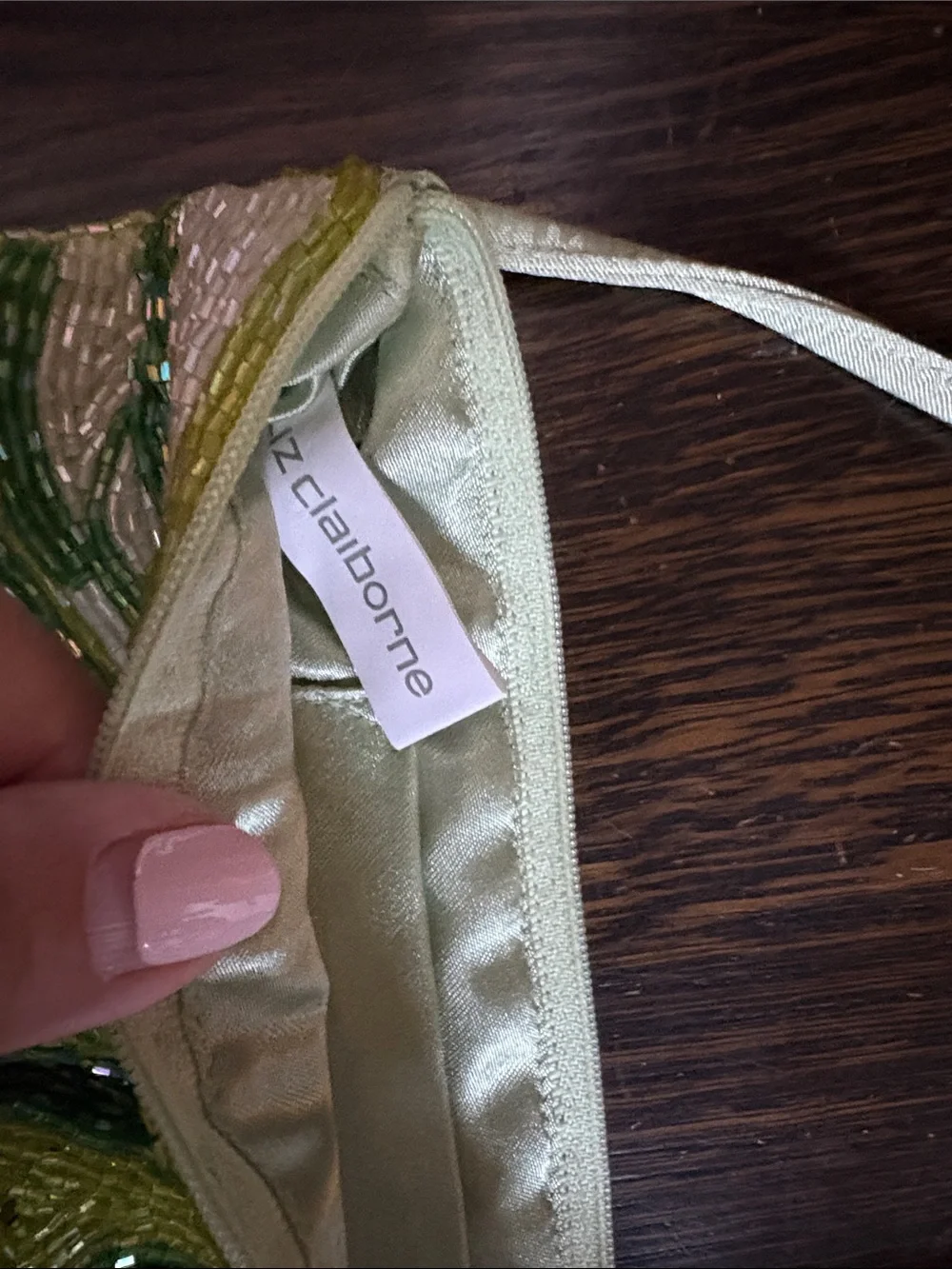 Beaded Swirl Wristlet Clutch in Green and White
